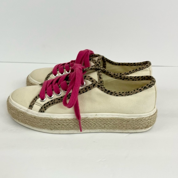 Michelle McDowell Cream Leopard Espadrille Pink Lace Up Sneakers Women’s Size 6 - Picture 4 of 14